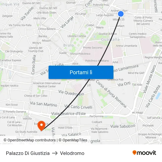 Palazzo Di Giustizia to Velodromo map