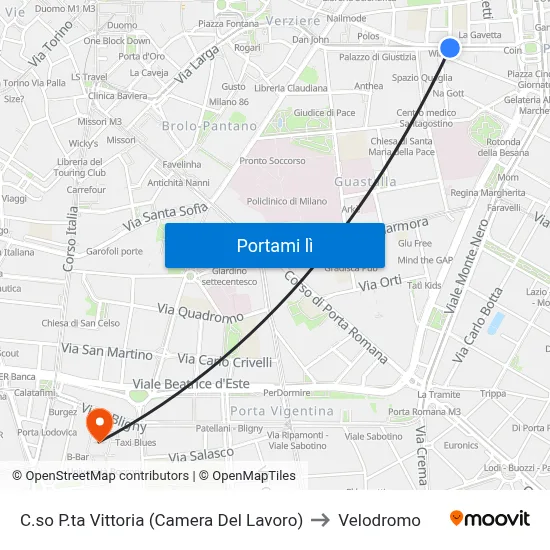 C.so P.ta Vittoria (Camera Del Lavoro) to Velodromo map
