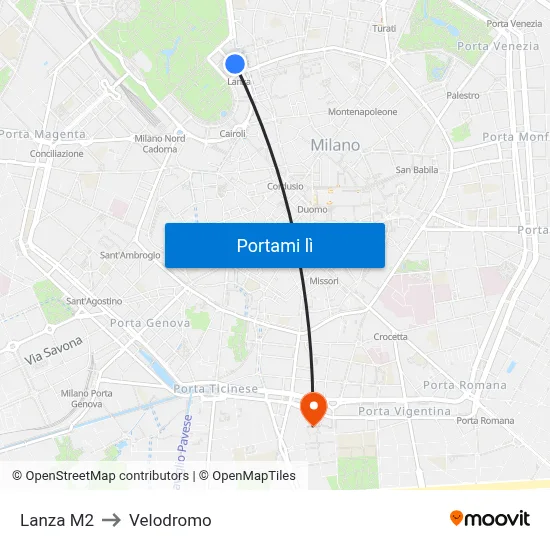 Lanza M2 to Velodromo map