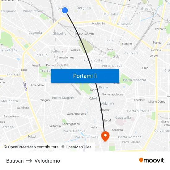 Bausan to Velodromo map