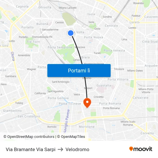 Via Bramante Via Sarpi to Velodromo map