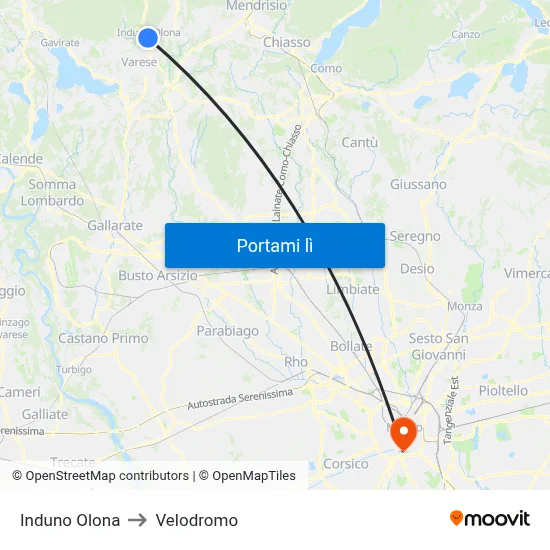 Induno Olona to Velodromo map