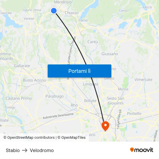 Stabio to Velodromo map