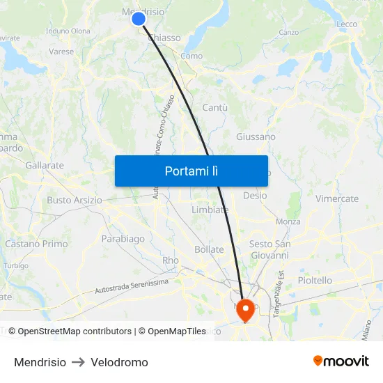 Mendrisio to Velodromo map