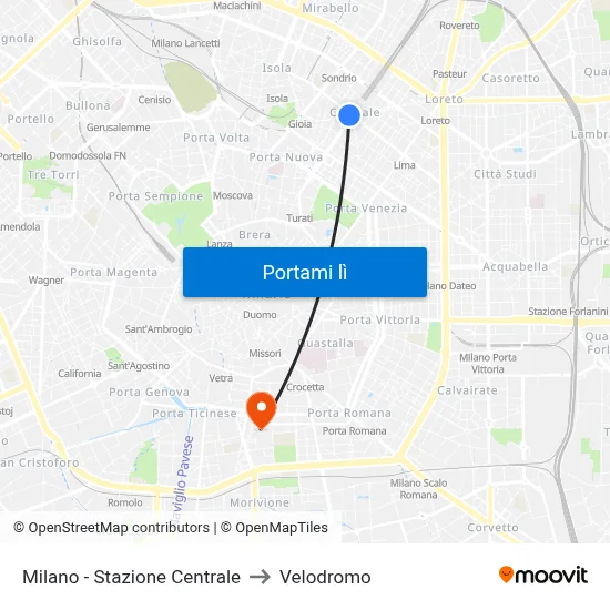 Milano - Stazione Centrale to Velodromo map