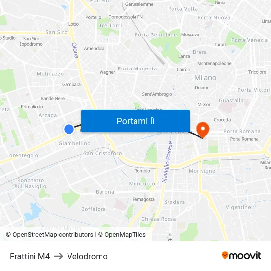 Frattini M4 to Velodromo map