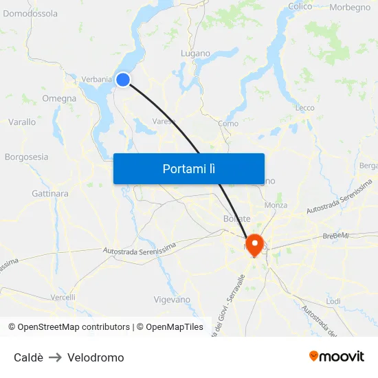 Caldè to Velodromo map