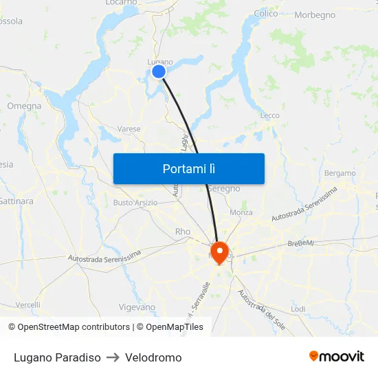 Lugano Paradiso to Velodromo map