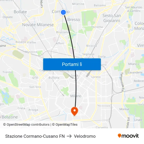 Stazione Cormano-Cusano FN to Velodromo map