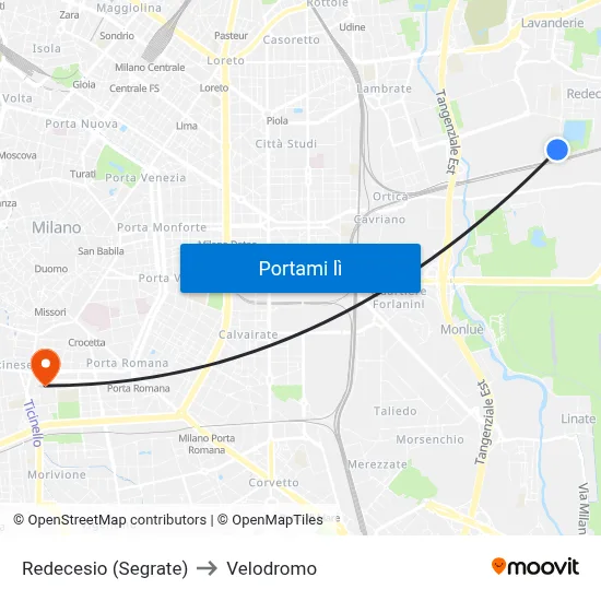 Redecesio (Segrate) to Velodromo map