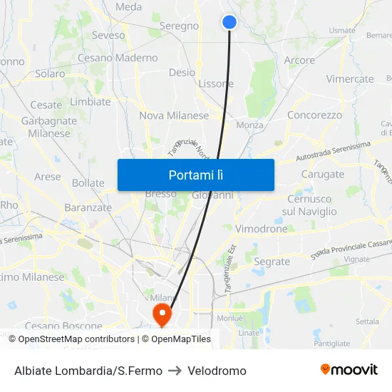 Albiate Lombardia/S.Fermo to Velodromo map