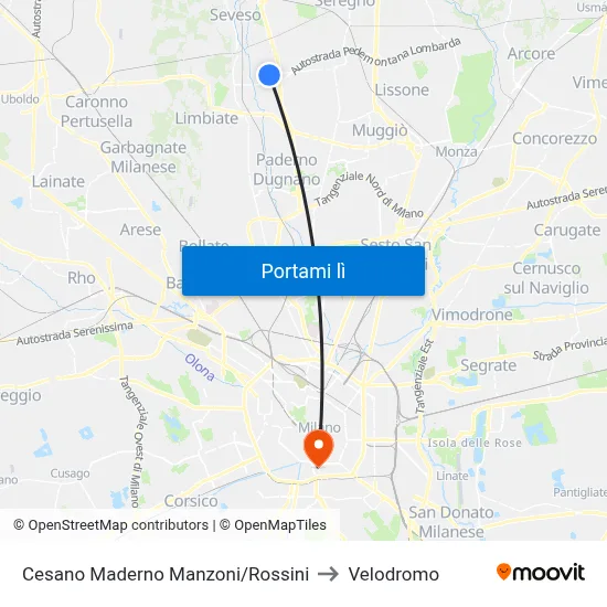 Cesano Maderno Manzoni/Rossini to Velodromo map