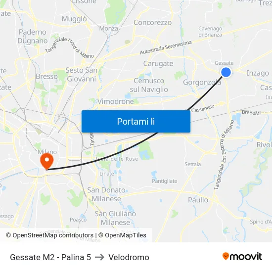 Gessate M2 - Palina 5 to Velodromo map
