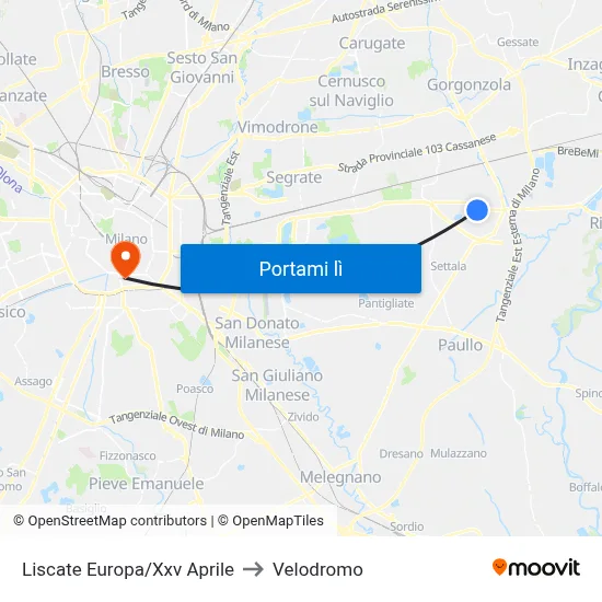 Liscate Europa/Xxv Aprile to Velodromo map