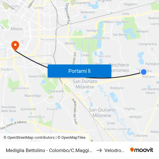 Mediglia Bettolino - Colombo/C.Maggiore to Velodromo map