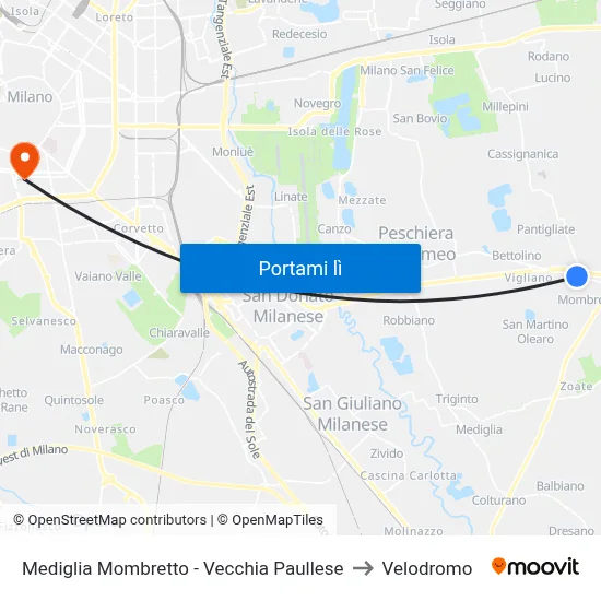 Mediglia Mombretto - Vecchia Paullese to Velodromo map