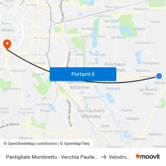 Pantigliate Mombretto - Vecchia Paullese to Velodromo map