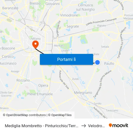 Mediglia Mombretto - Pinturicchio/Terracini to Velodromo map