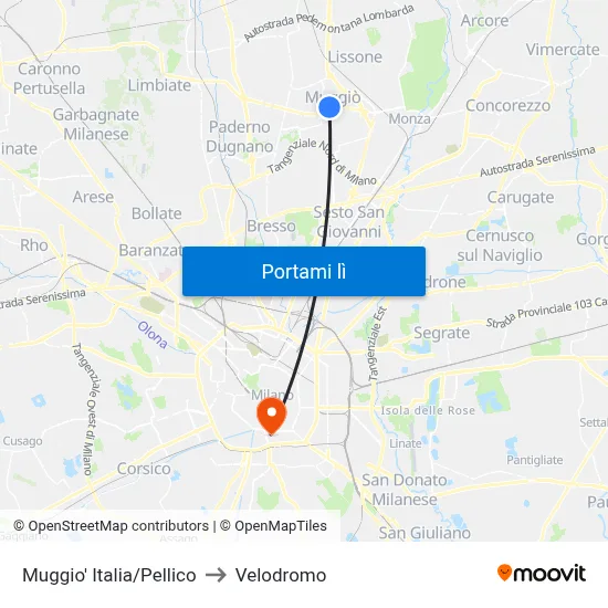 Muggio' Italia/Pellico to Velodromo map