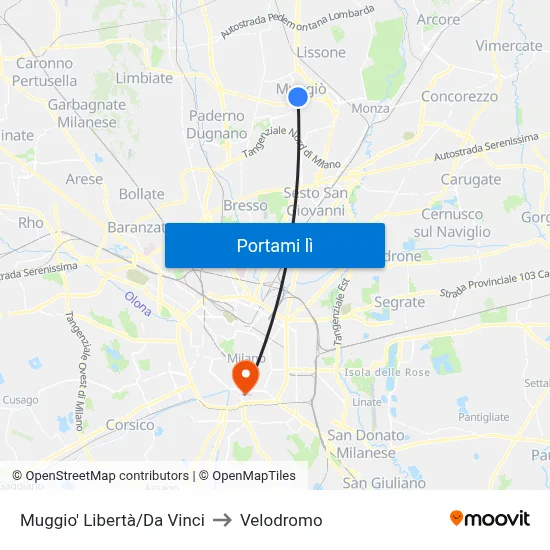 Muggio' Libertà/Da Vinci to Velodromo map