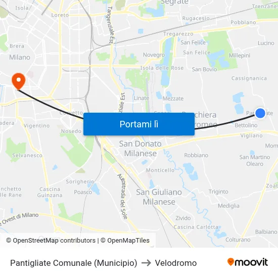 Pantigliate Comunale (Municipio) to Velodromo map