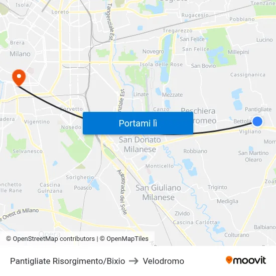 Pantigliate Risorgimento/Bixio to Velodromo map