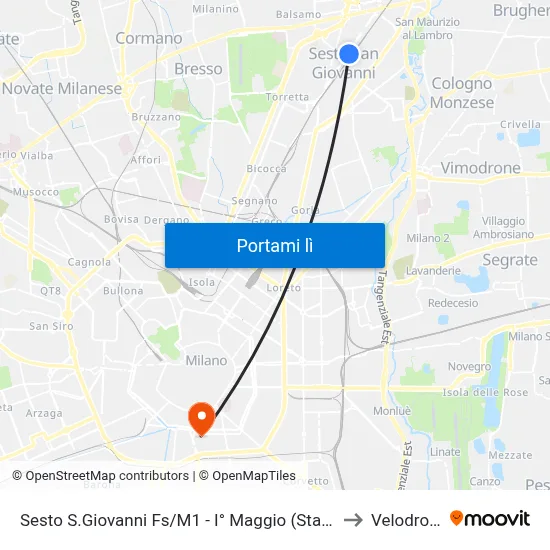 Sesto S.Giovanni Fs/M1 - I° Maggio (Stallo Z221) to Velodromo map