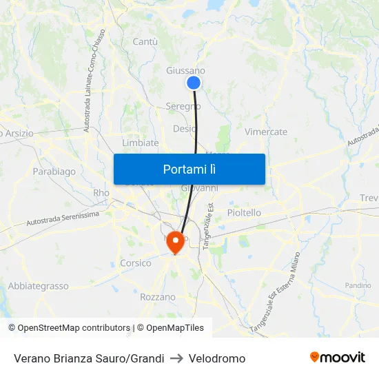 Verano Brianza Sauro/Grandi to Velodromo map