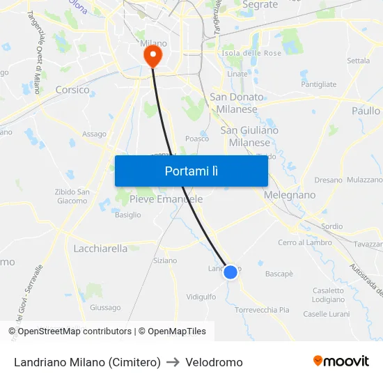 Landriano Milano (Cimitero) to Velodromo map