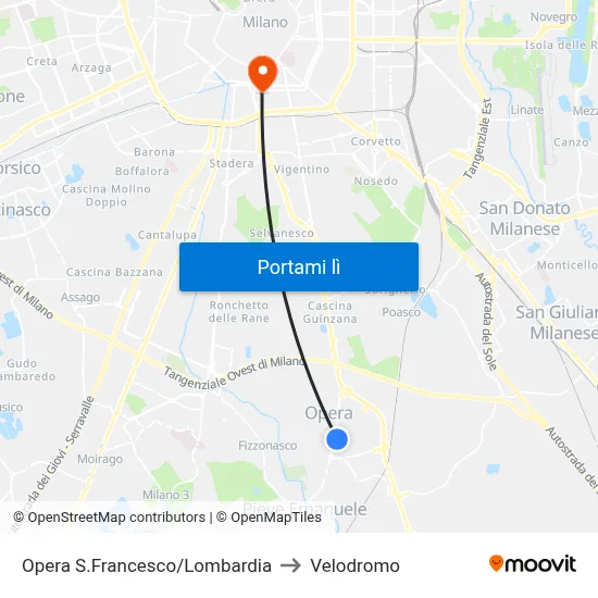 Opera S.Francesco/Lombardia to Velodromo map