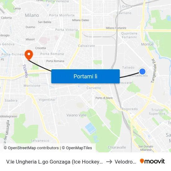 V.le Ungheria L.go Gonzaga (Ice Hockey Arena) to Velodromo map