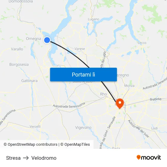Stresa to Velodromo map
