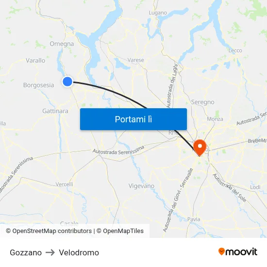 Gozzano to Velodromo map