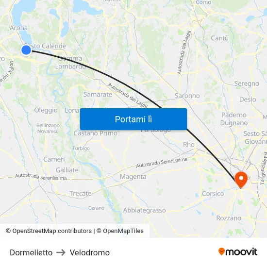 Dormelletto to Velodromo map
