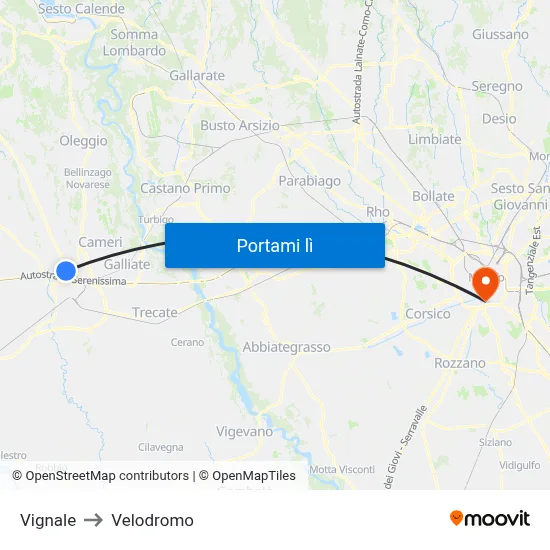 Vignale to Velodromo map