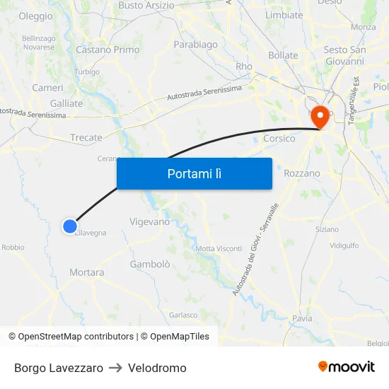 Borgo Lavezzaro to Velodromo map