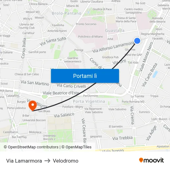 Via Lamarmora to Velodromo map
