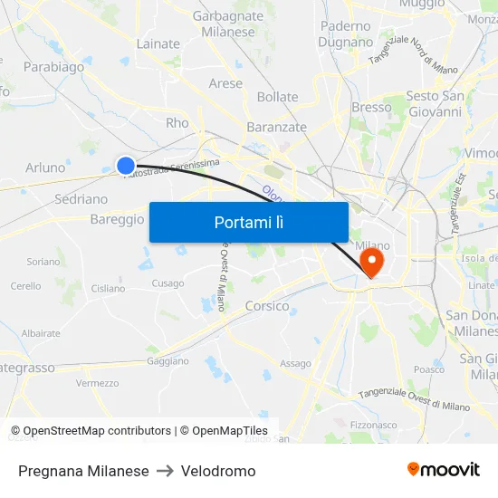 Pregnana Milanese to Velodromo map