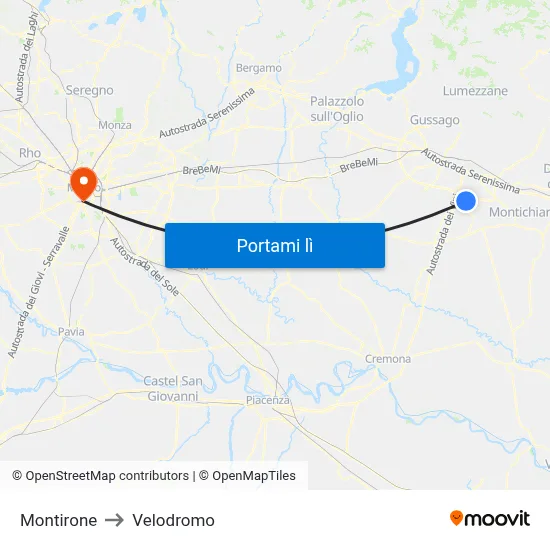Montirone to Velodromo map