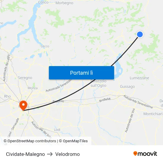 Cividate-Malegno to Velodromo map