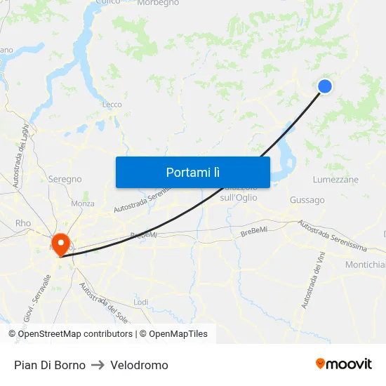 Pian Di Borno to Velodromo map