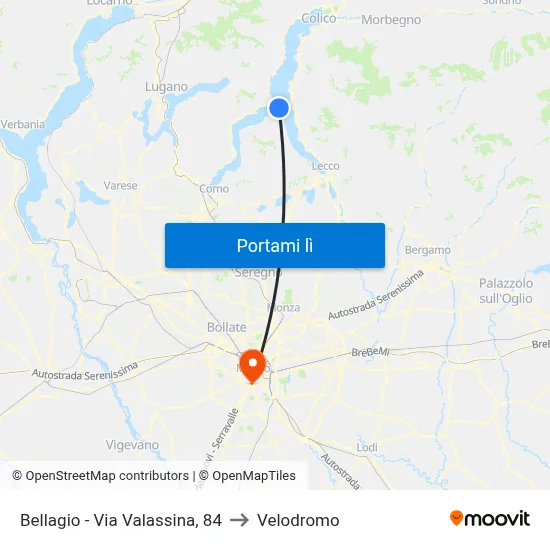 Bellagio - Via Valassina, 84 to Velodromo map