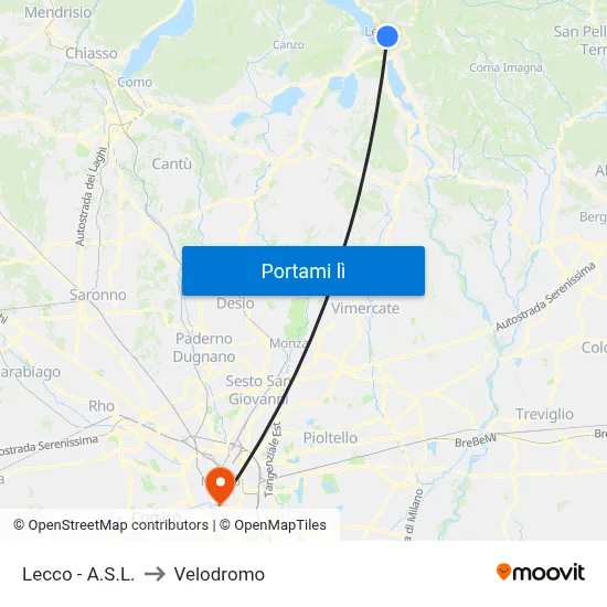 Lecco - A.S.L. to Velodromo map