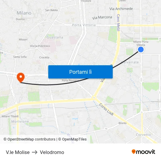 V.le Molise to Velodromo map