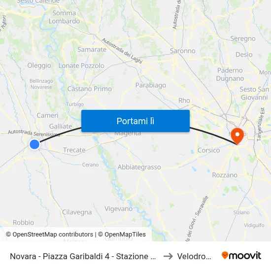 Novara - Piazza Garibaldi  4 - Stazione Rfi to Velodromo map
