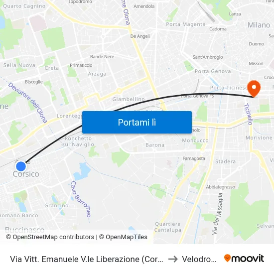 Via Vitt. Emanuele V.le Liberazione (Corsico) to Velodromo map