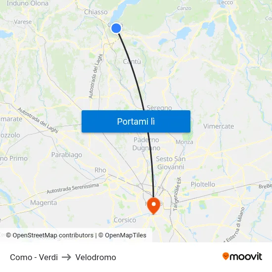 Como - Verdi to Velodromo map