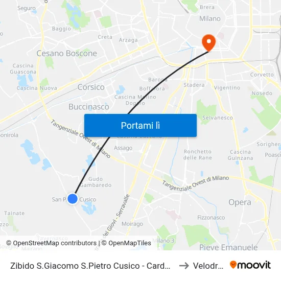 Zibido S.Giacomo S.Pietro Cusico - Carducci/Xxv Aprile to Velodromo map