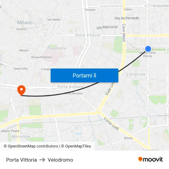 Porta Vittoria to Velodromo map