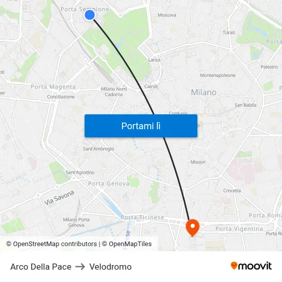 Arco Della Pace to Velodromo map